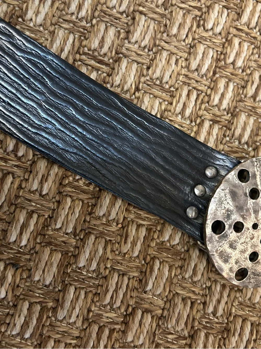 CYDWOQ Leather Belt With Round Metal Buckle with Holes Unique